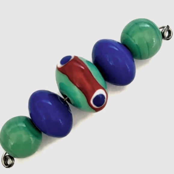As Low As $2 Turquoise Red & Blue Handmade Lampwork Artisan Rondelle Beads (5) - Picture 1 of 2